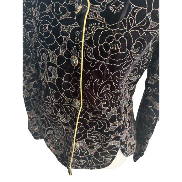 R&K Evenings Vintage Rose Floral Glitter Print Blazer Jacket Size Medium - Picture 5 of 7